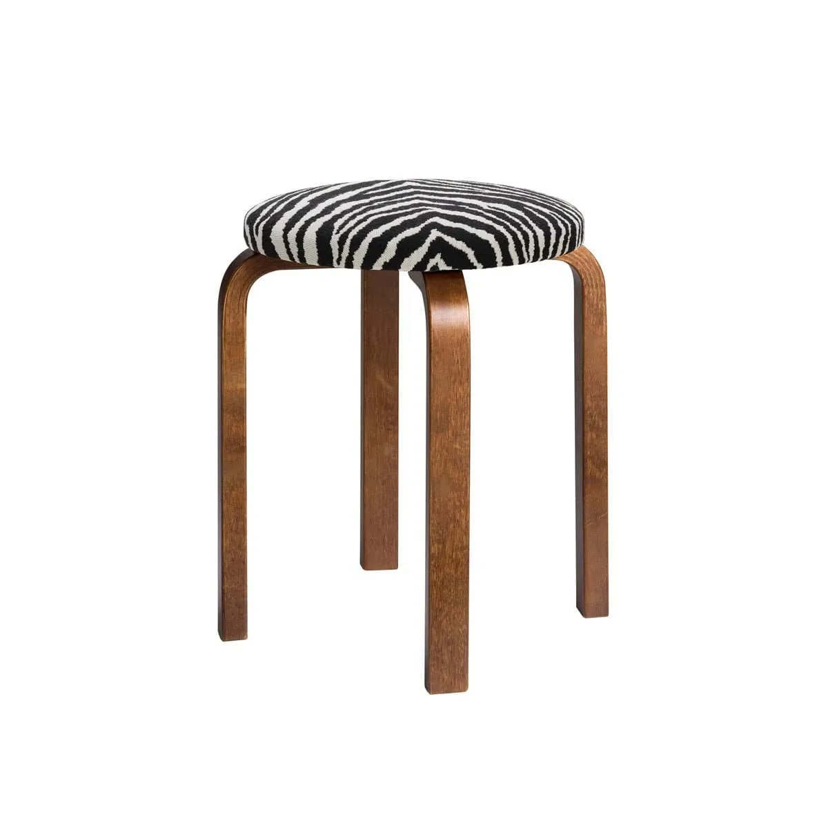 Stool E60 pall 4 st ben, Valnötsbetsad björk-tyg Zebra svart Artek