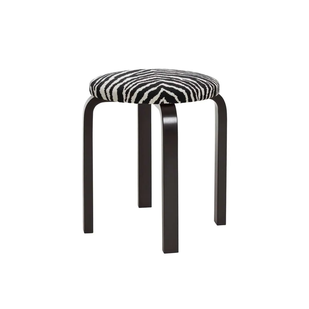 Stool E60 rund pall 4 st ben, Svartlackerad björk-tyg Zebra svart, Ø38x44 cm Artek