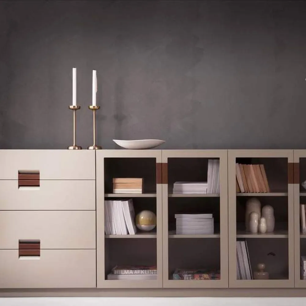 Frame medium byrå, light grey, läder natural Asplund