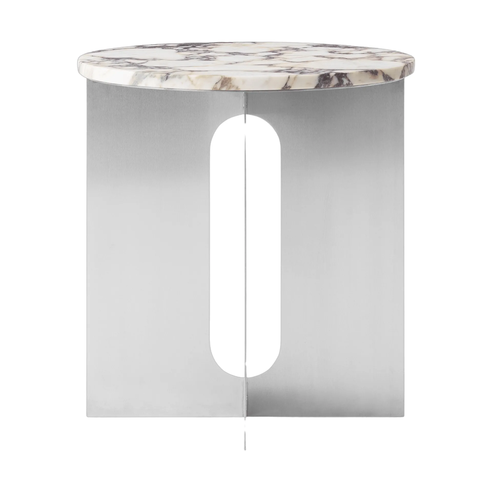 Androgyne sidobord, Calacatta Viola marmor-borstat stål, Ø42 cm Audo Copenhagen