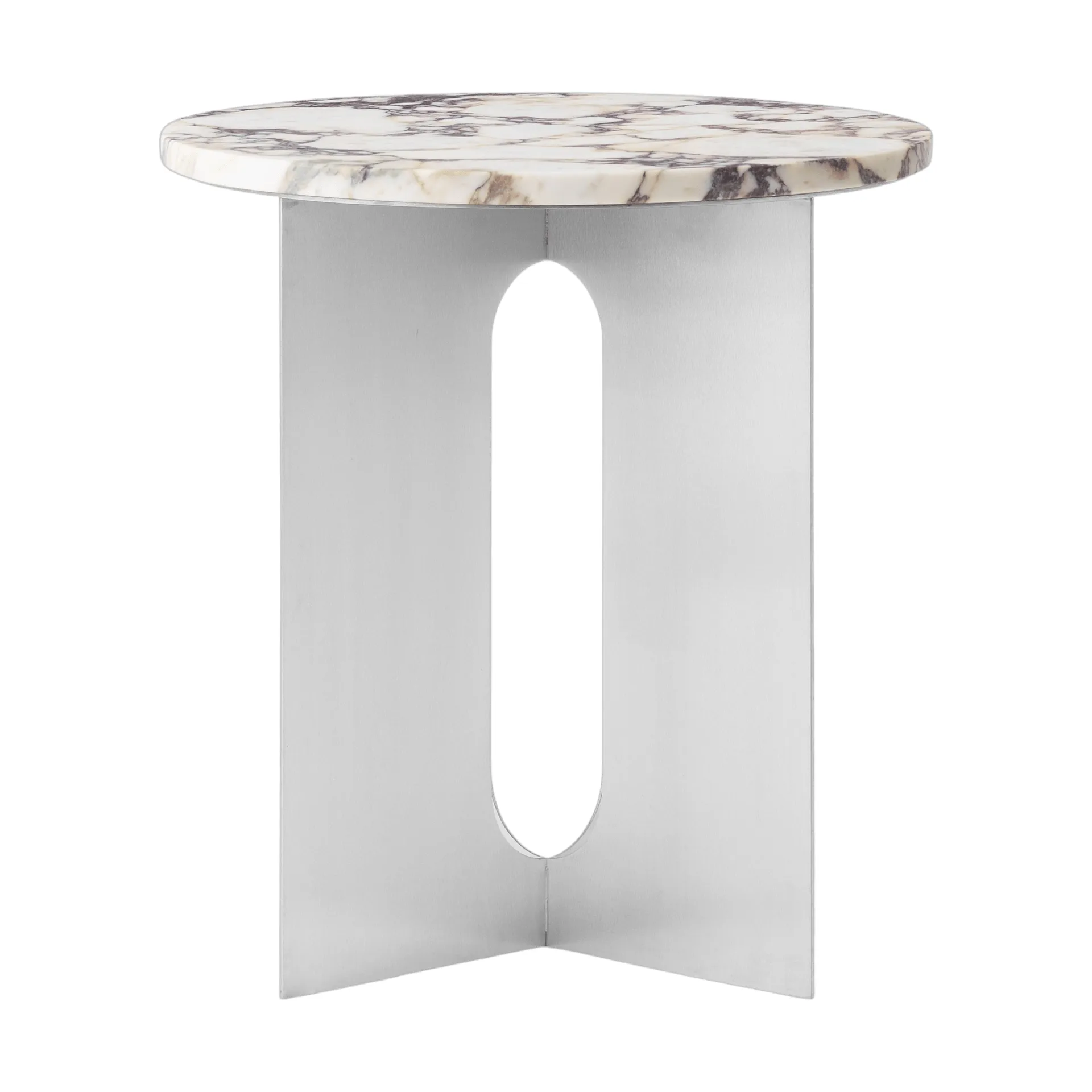 Androgyne sidobord, Calacatta Viola marmor-borstat stål, Ø42 cm Audo Copenhagen