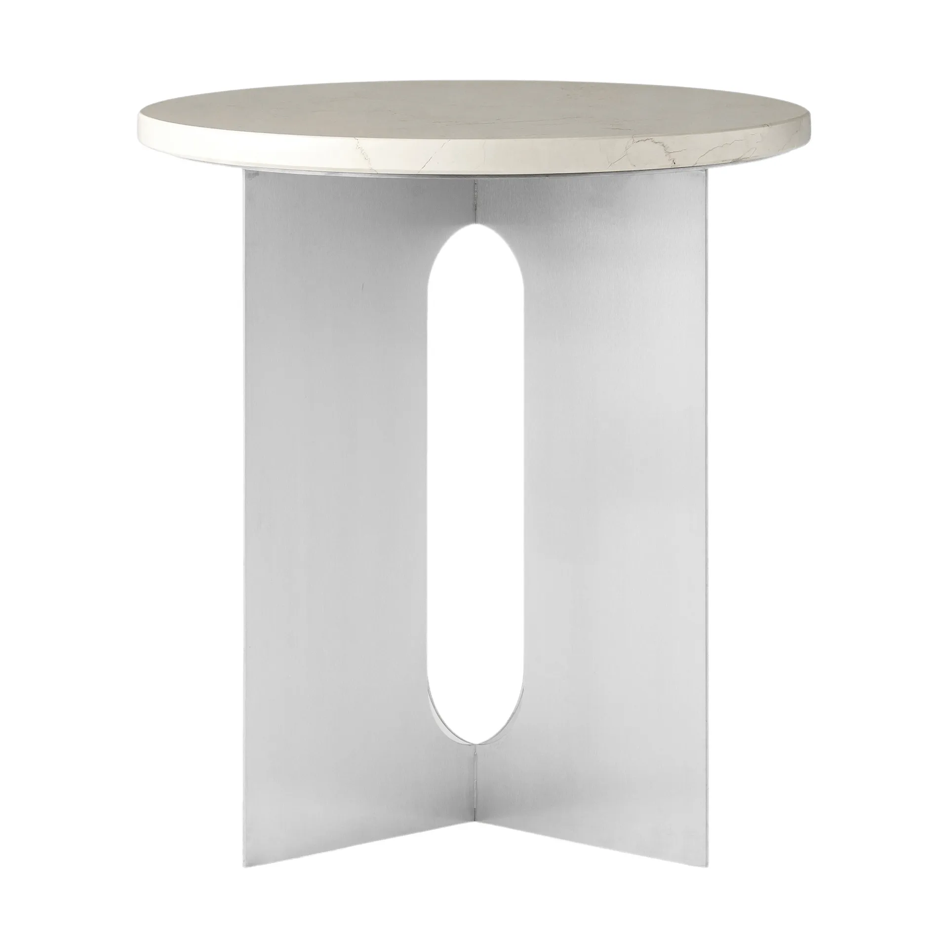 Androgyne sidobord, Crystal Rose marmor-borstat stål, Ø42 cm Audo Copenhagen