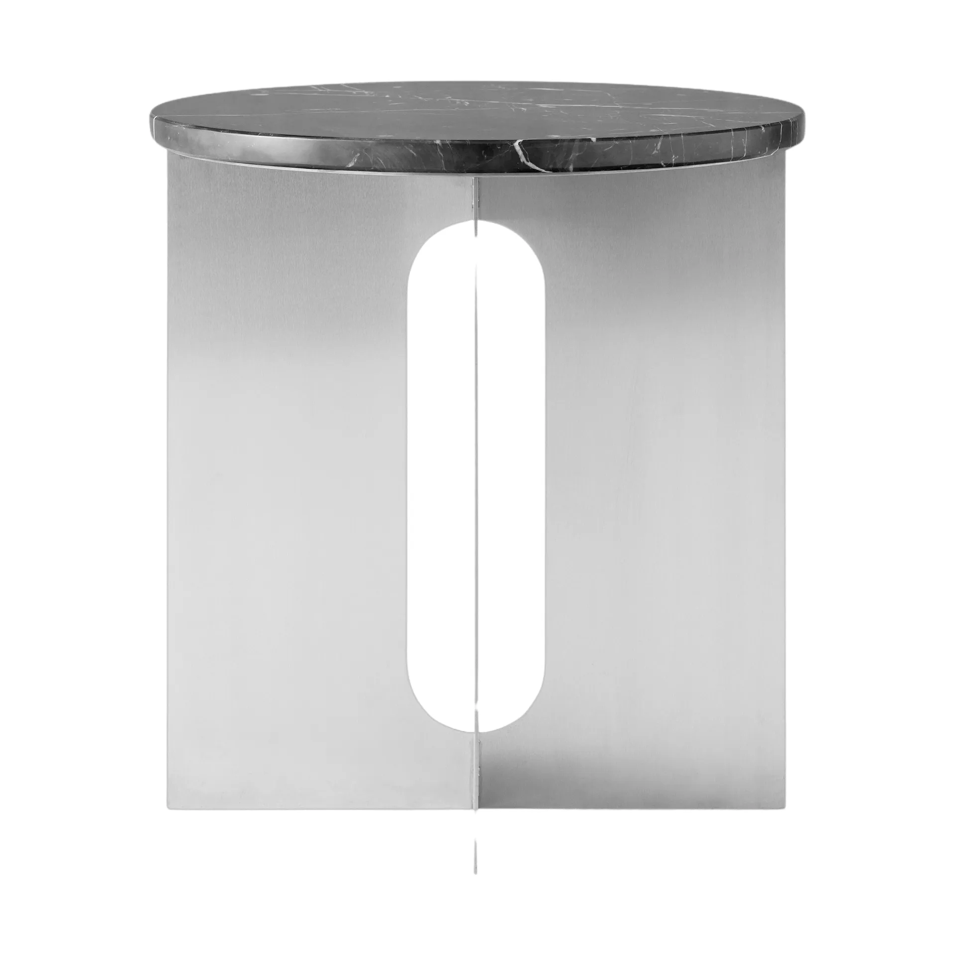 Androgyne sidobord, Nero Maquina marmor-borstat stål, Ø42 cm Audo Copenhagen