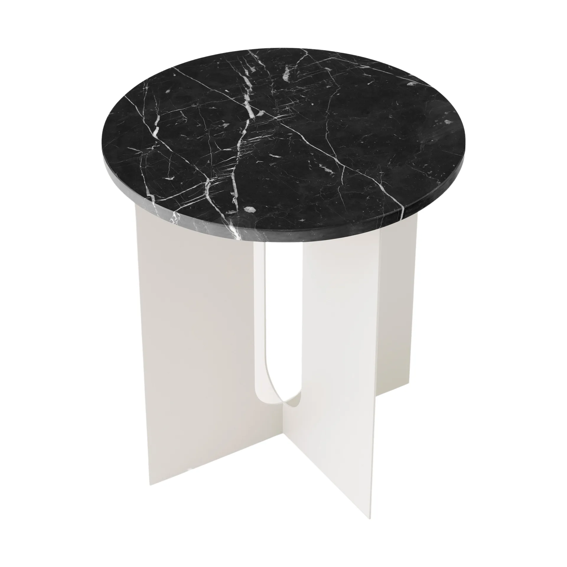 Androgyne sidobord, Nero Marquina marmor-ivory stål, Ø42 cm Audo Copenhagen