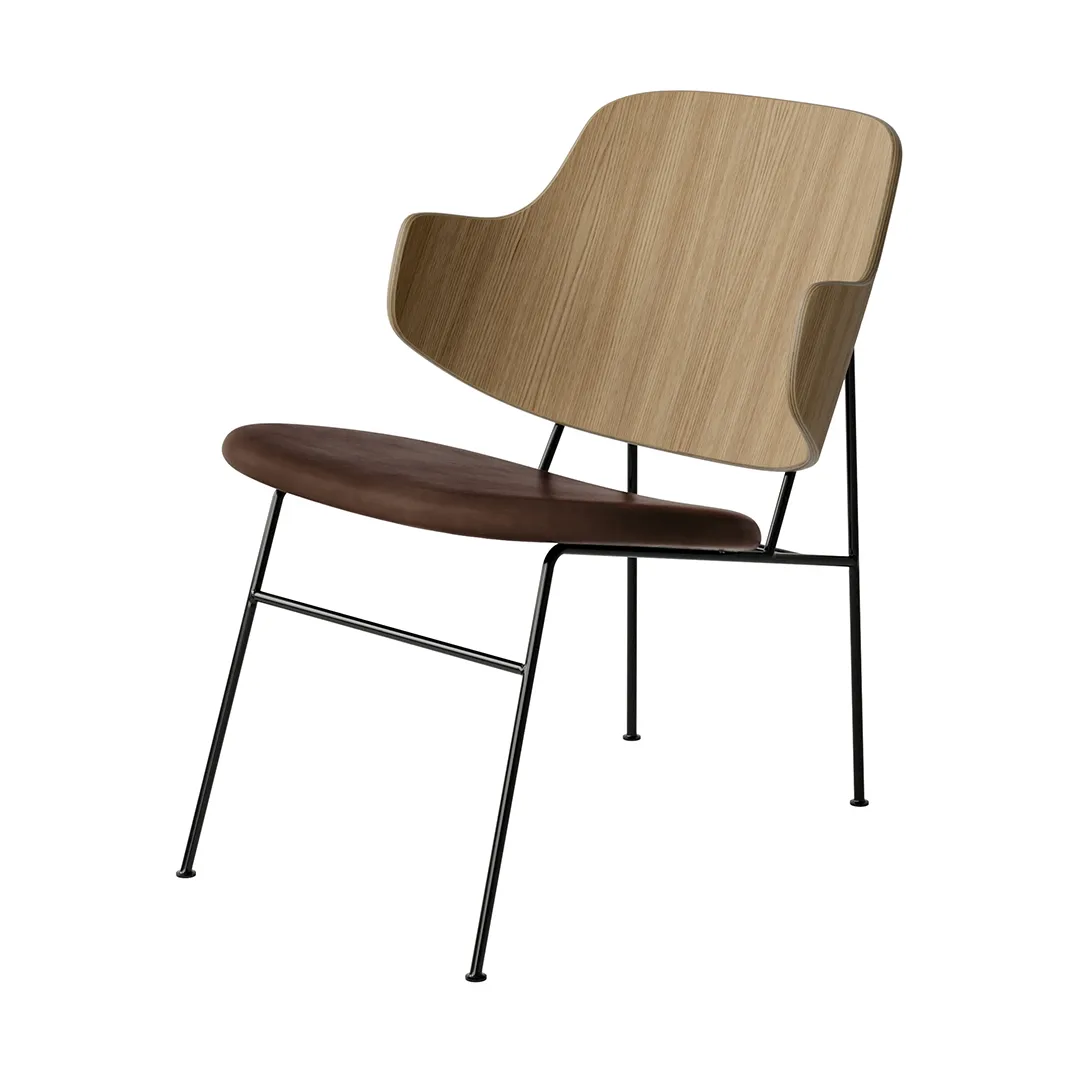 The Penguin loungestol klädd sits, Dakar 0329-ekfanér-svart stål Audo Copenhagen