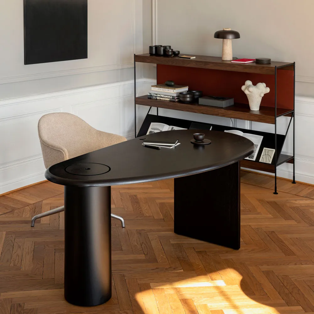 Zet hyllsystem, oak dark stained, 1x3, black steel base Audo Copenhagen