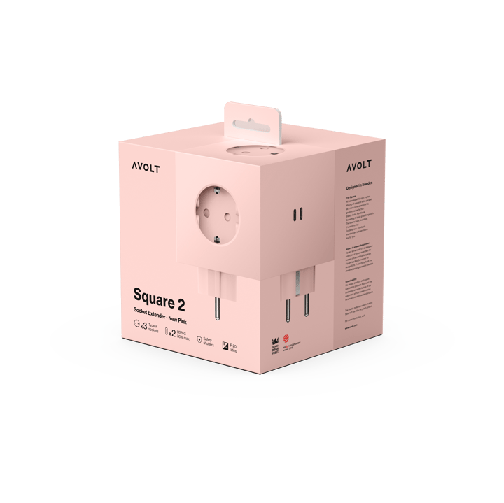 Square 1 grenuttag USB-C 30W 1,8 m, New Pink Avolt