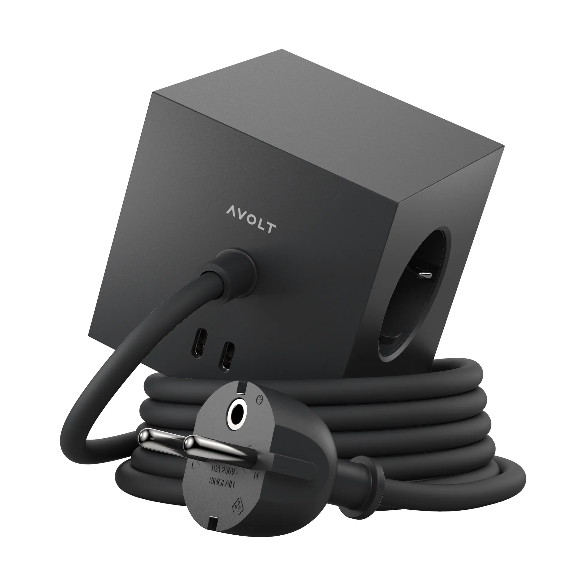 Square 1 grenuttag USB-C 30W 1,8 m, Stockholm black Avolt