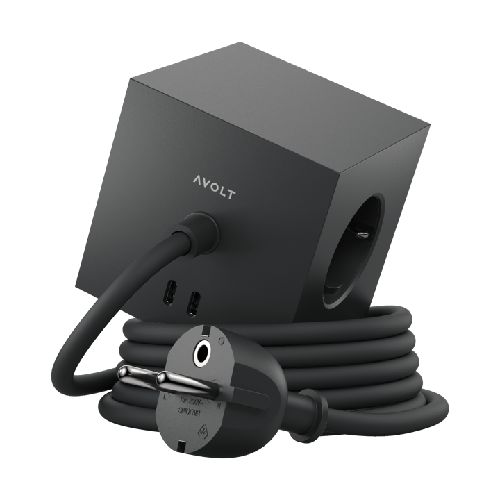 Square 1 grenuttag USB-C 30W 1,8 m - Stockholm black - Avolt