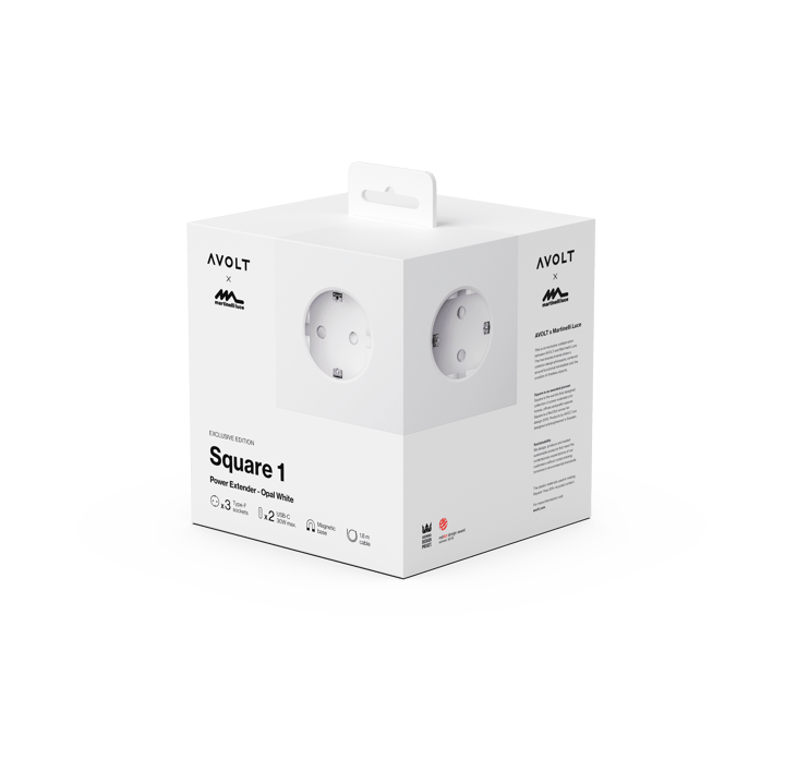 Square 1 grenuttag USB-C 30W 1,8 m, White Martinelli Luce edition Avolt