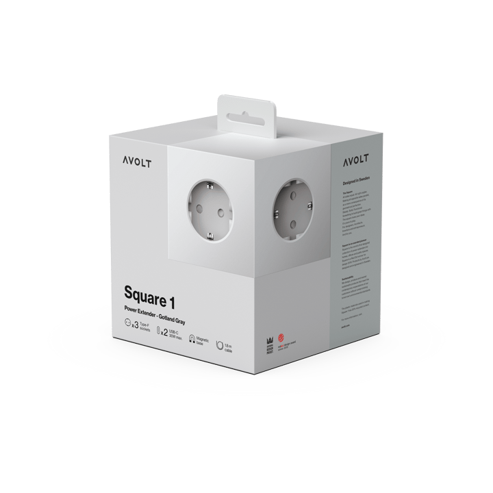 Square 1 grenuttag USB-C 30W 3 m, Gotland Gray Avolt