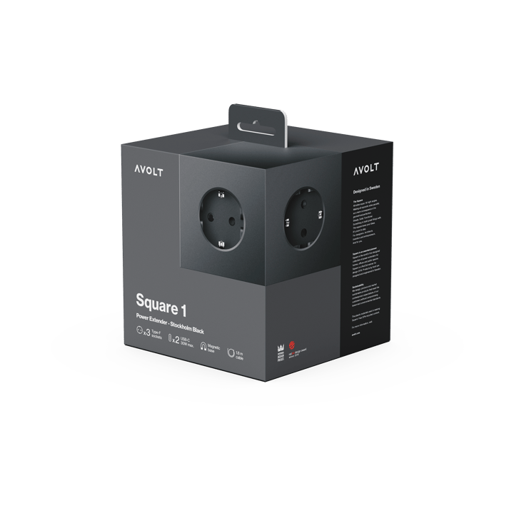 Square 1 grenuttag USB-C 30W 3 m, Stockholm Black Avolt
