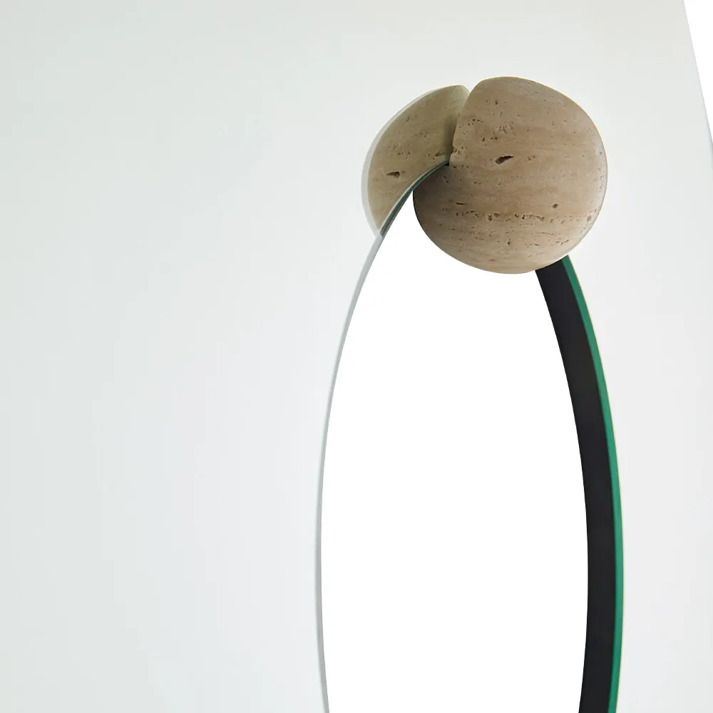 Castellum väggspegel Ø80 cm, Clear-travertine AYTM