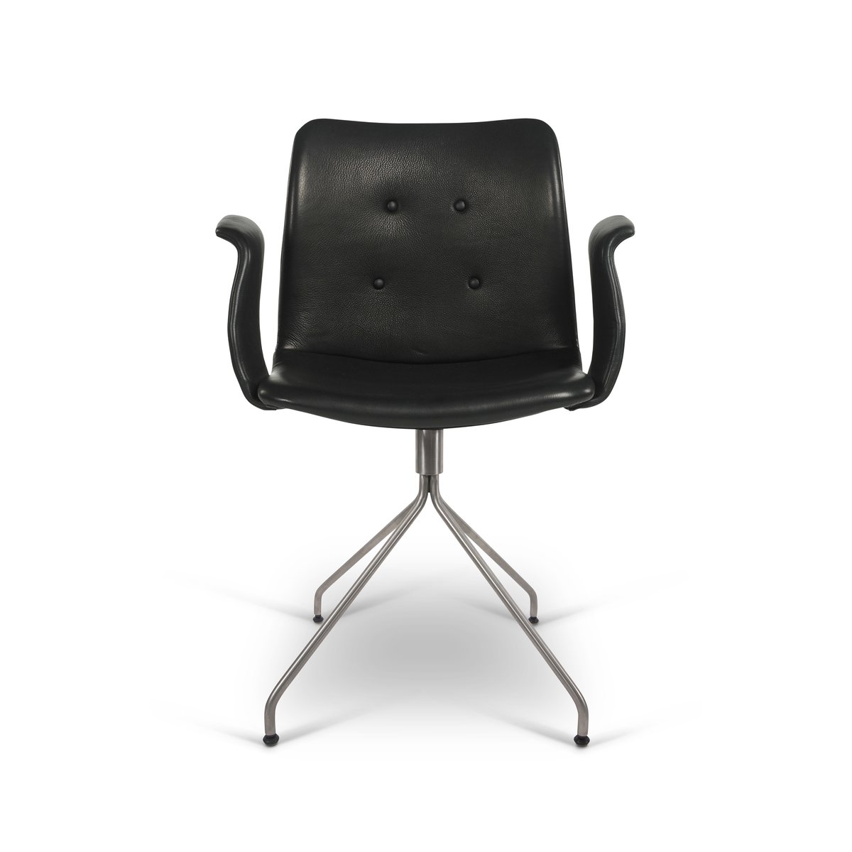 Bent Hansen Primum kontorsstol med armstöd läder svart, rostfritt snurrstativ