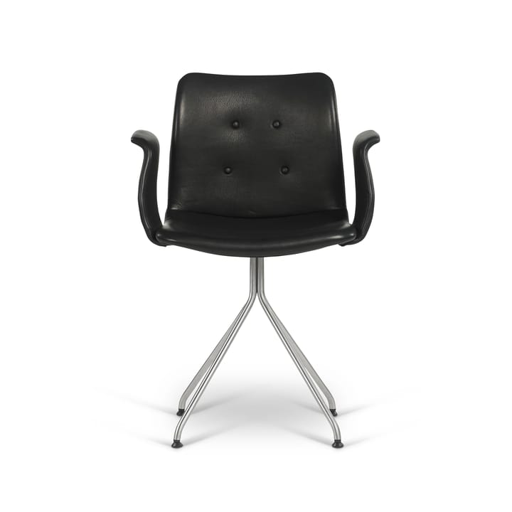 Primum kontorsstol med armstöd lädersits - läder svart, rostfritt fast stativ - Bent Hansen