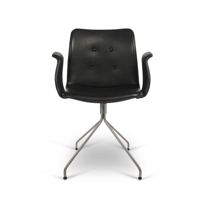Primum kontorsstol med armstöd lädersits - läder svart, rostfritt snurrstativ - Bent Hansen