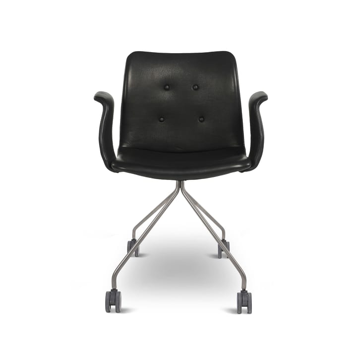 Primum kontorsstol med armstöd lädersits - läder svart, rostfritt underrede hjul - Bent Hansen
