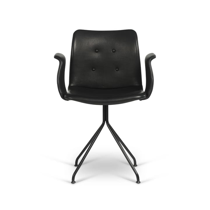 Primum kontorsstol med armstöd lädersits - läder svart, svart underrede fast - Bent Hansen