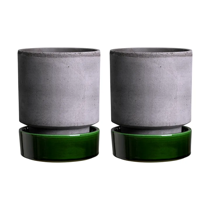 Hoff kruka 2-pack - Ø8 cm, Raw Grey-Emerald Green - Bergs Potter