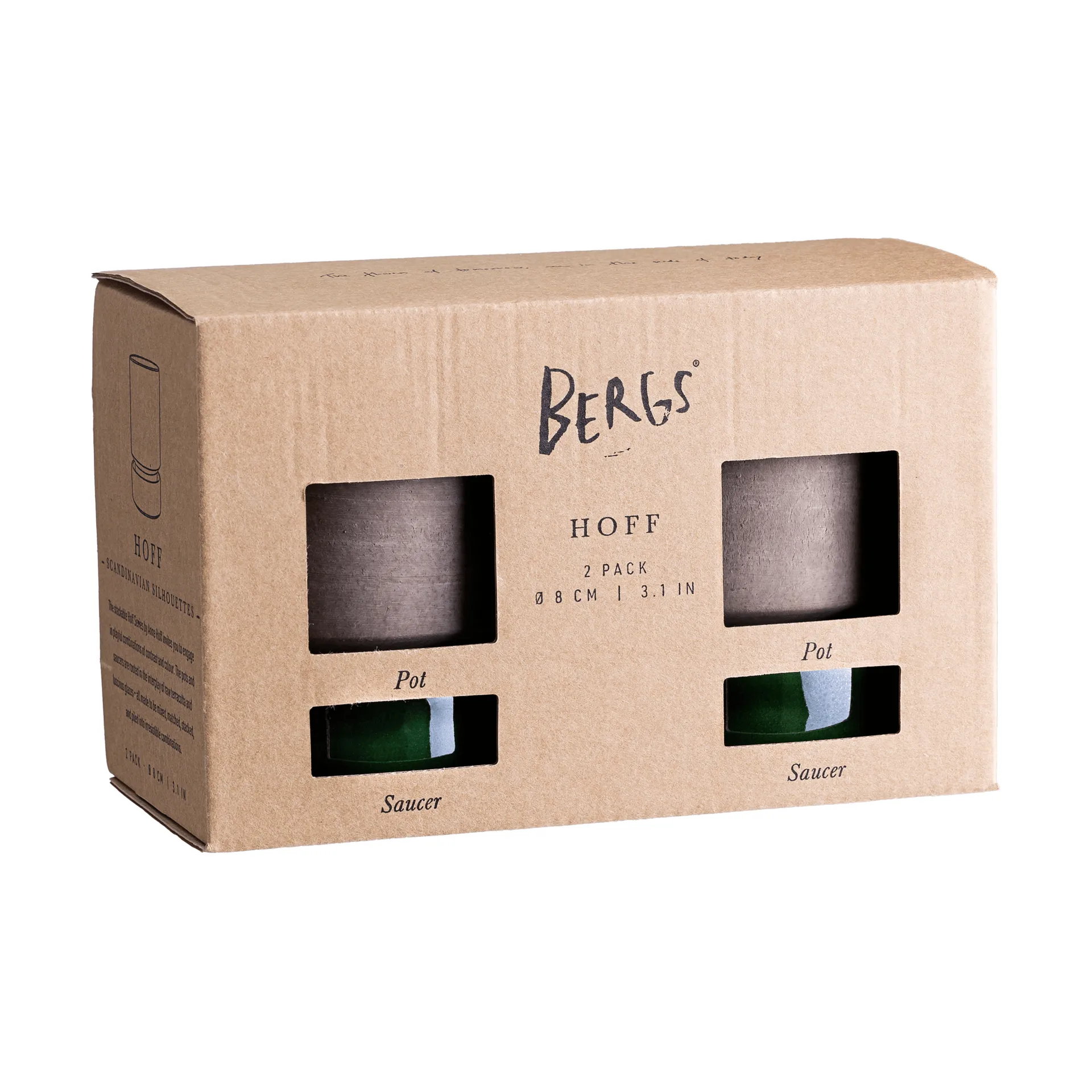 Hoff kruka 2-pack, Ø8 cm, Raw Grey-Emerald Green Bergs Potter