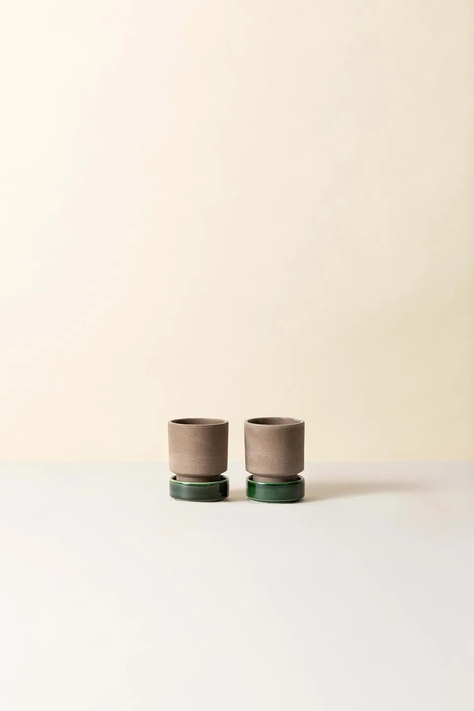 Hoff kruka 2-pack, Ø8 cm, Raw Grey-Emerald Green Bergs Potter