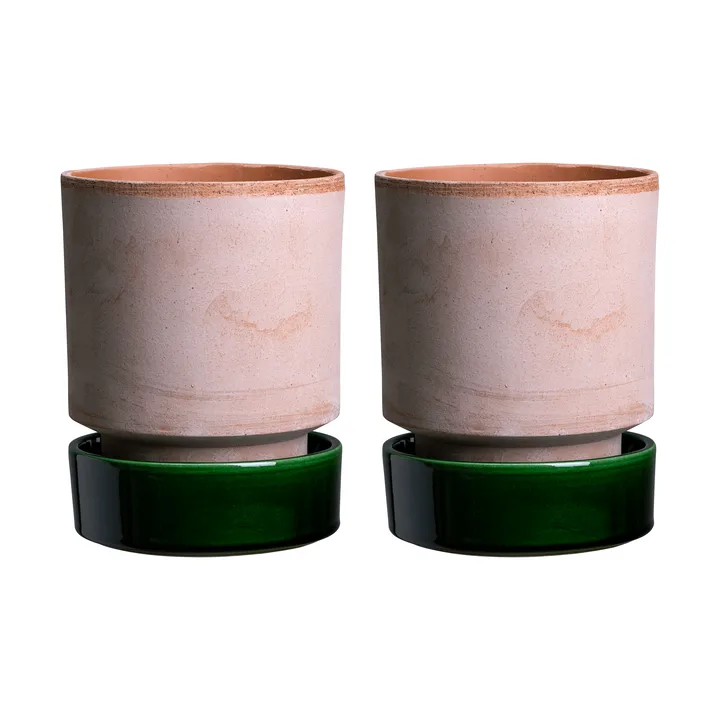 Hoff kruka 2-pack - Ø8 cm, Raw Rosa-Emerald Green - Bergs Potter
