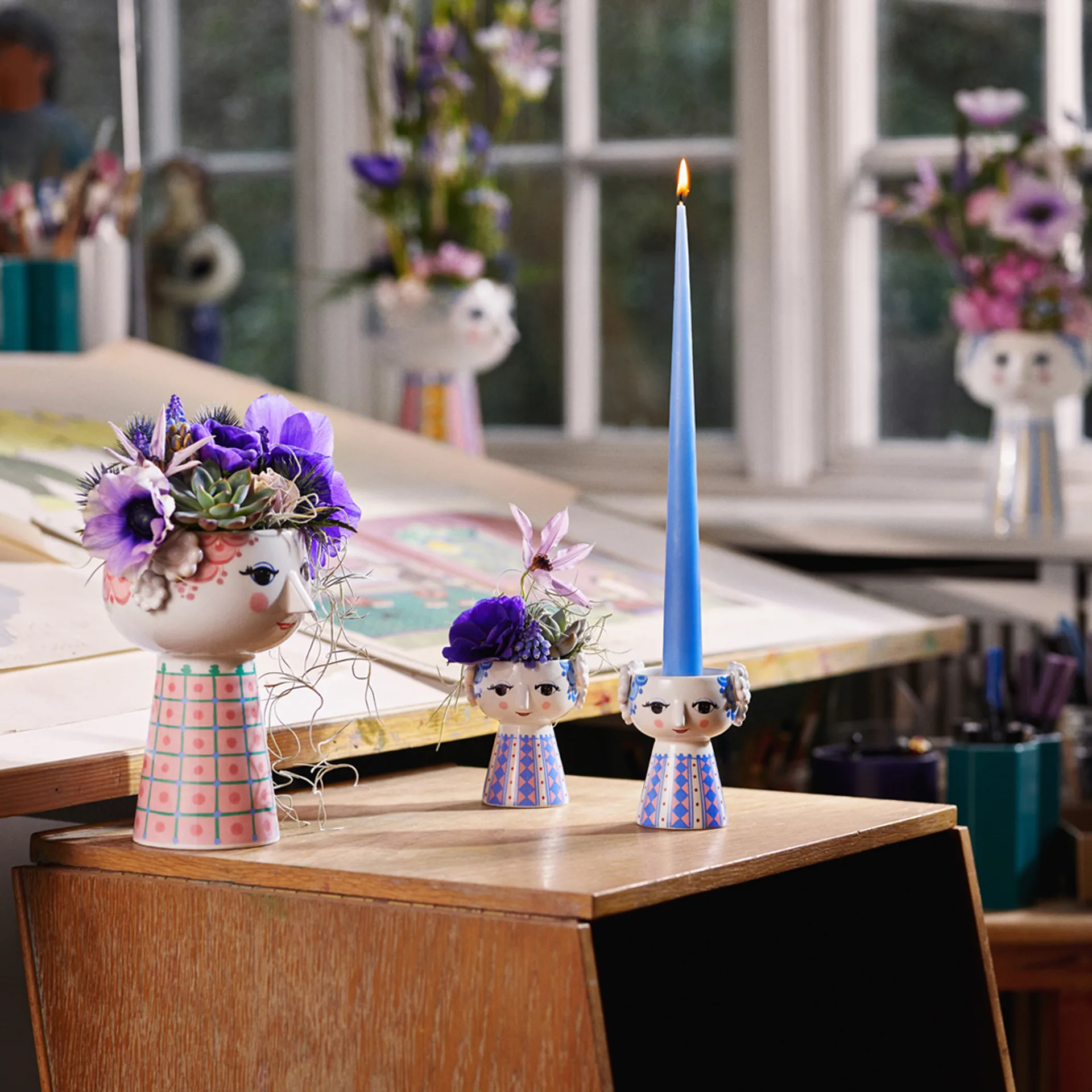 Eva ljusstake 9,5 cm, Mörkblå Bjørn Wiinblad