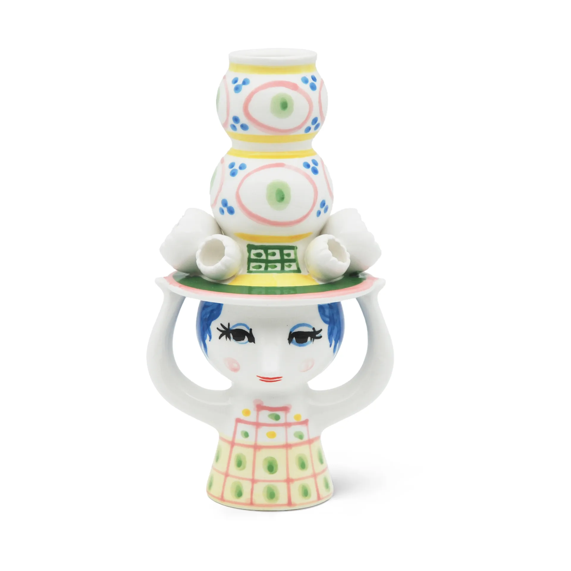 Lady with hat ljusstake H16 cm, Rosa Bjørn Wiinblad