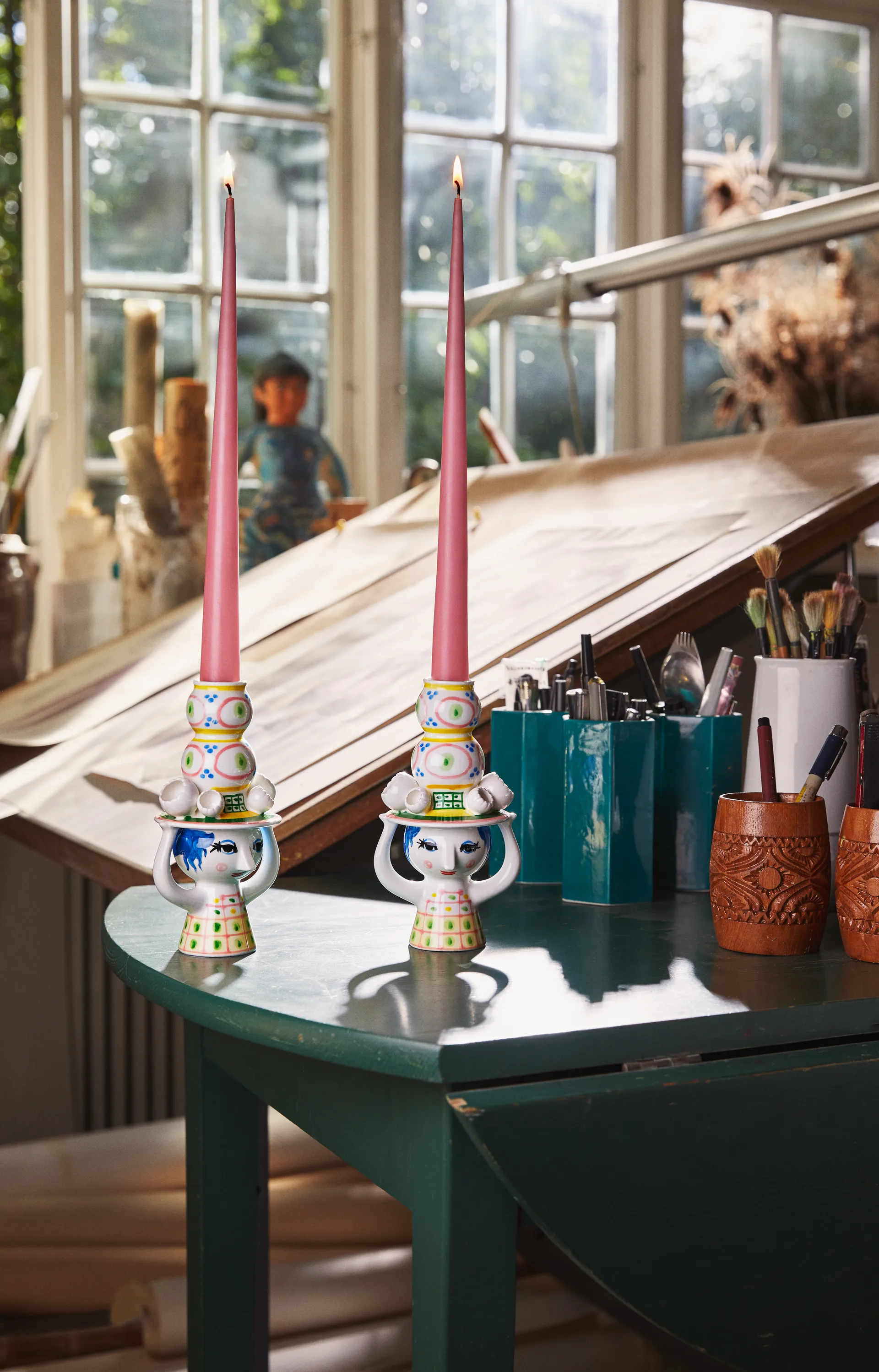 Lady with hat ljusstake H16 cm, Rosa Bjørn Wiinblad