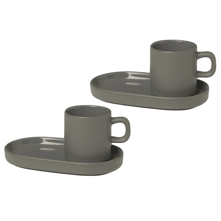 Pilar espressokopp med fat 2-pack - Pewter - blomus