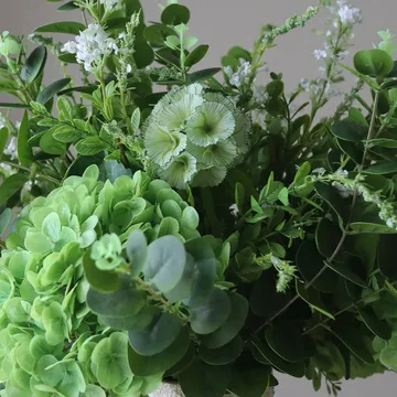 Deep Green konstgjord bukett - Hortensia-vildblommor-eukalyptus-väddkvist 15 st - Botané