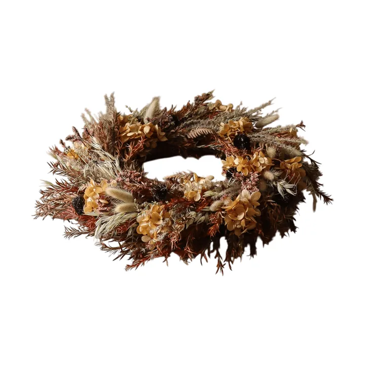 Golden Meadow Wreath blomkrans - Hortensia-torkat gräs-ormbunke-haröron, Ø40 cm - Botané