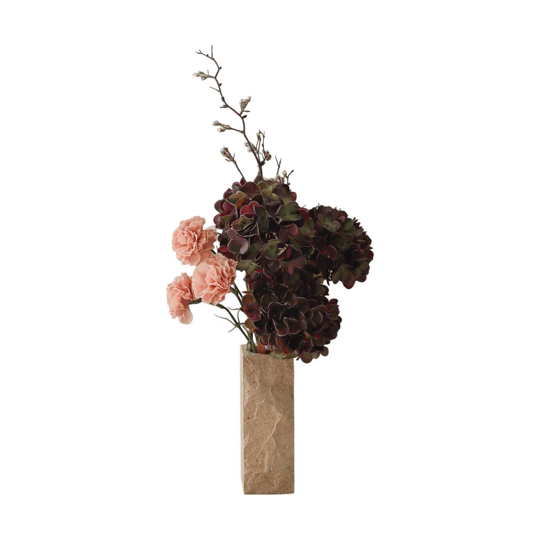 Moody blush konstgjord bukett, Hortensia, nejlika, kvist, 97 cm Botané