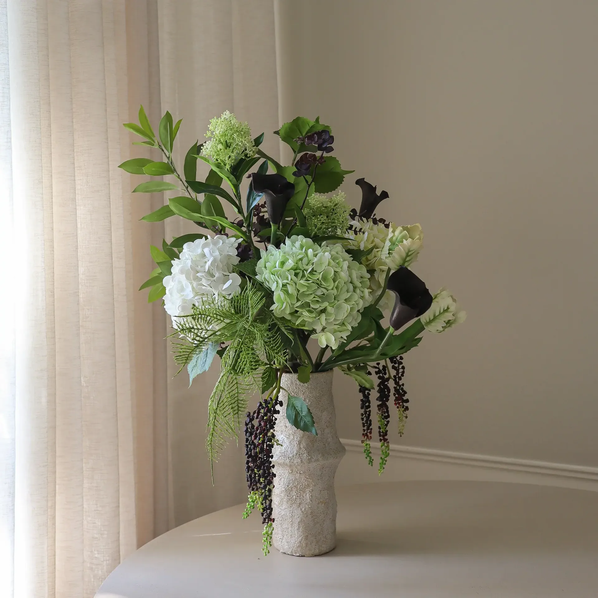 Moonlit Garden konstgjord bukett, Hortensia-papegojtulpan-kalla, 106 cm, 17 st Botané