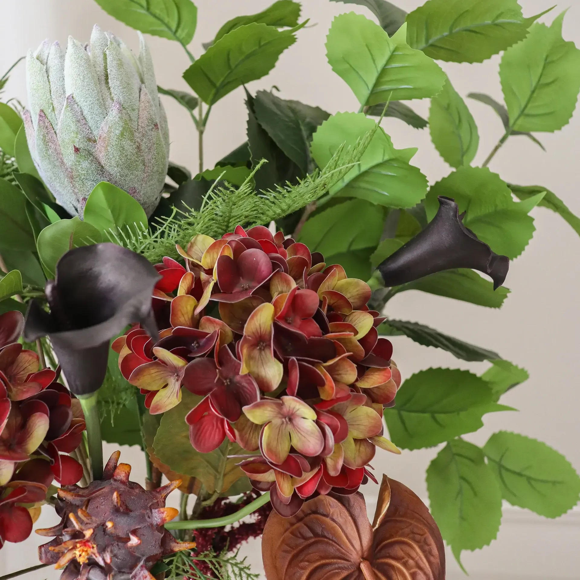 Noir Botanica konstgjord bukett, Hortensia-kalla-anthurium 112 cm, 15 st Botané