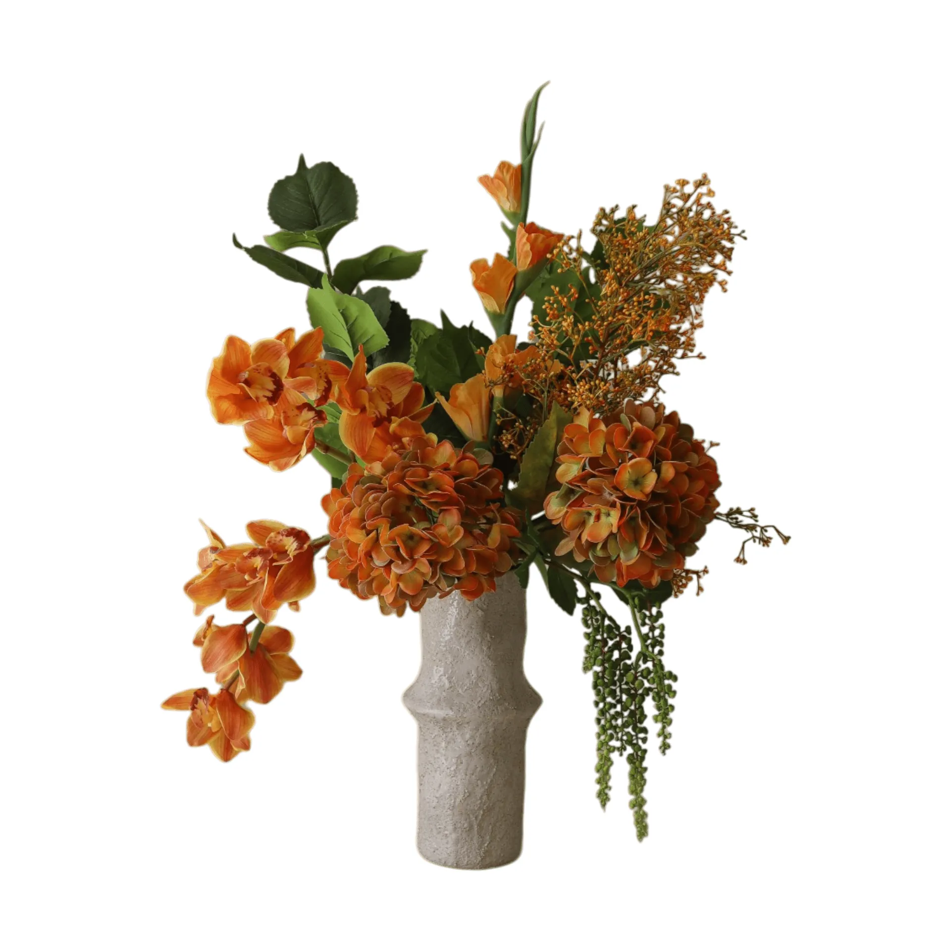 The Orangery konstgjord bukett, Cymbidiumorkidé-gladiolus-hortensia, 85 cm, 10 st Botané