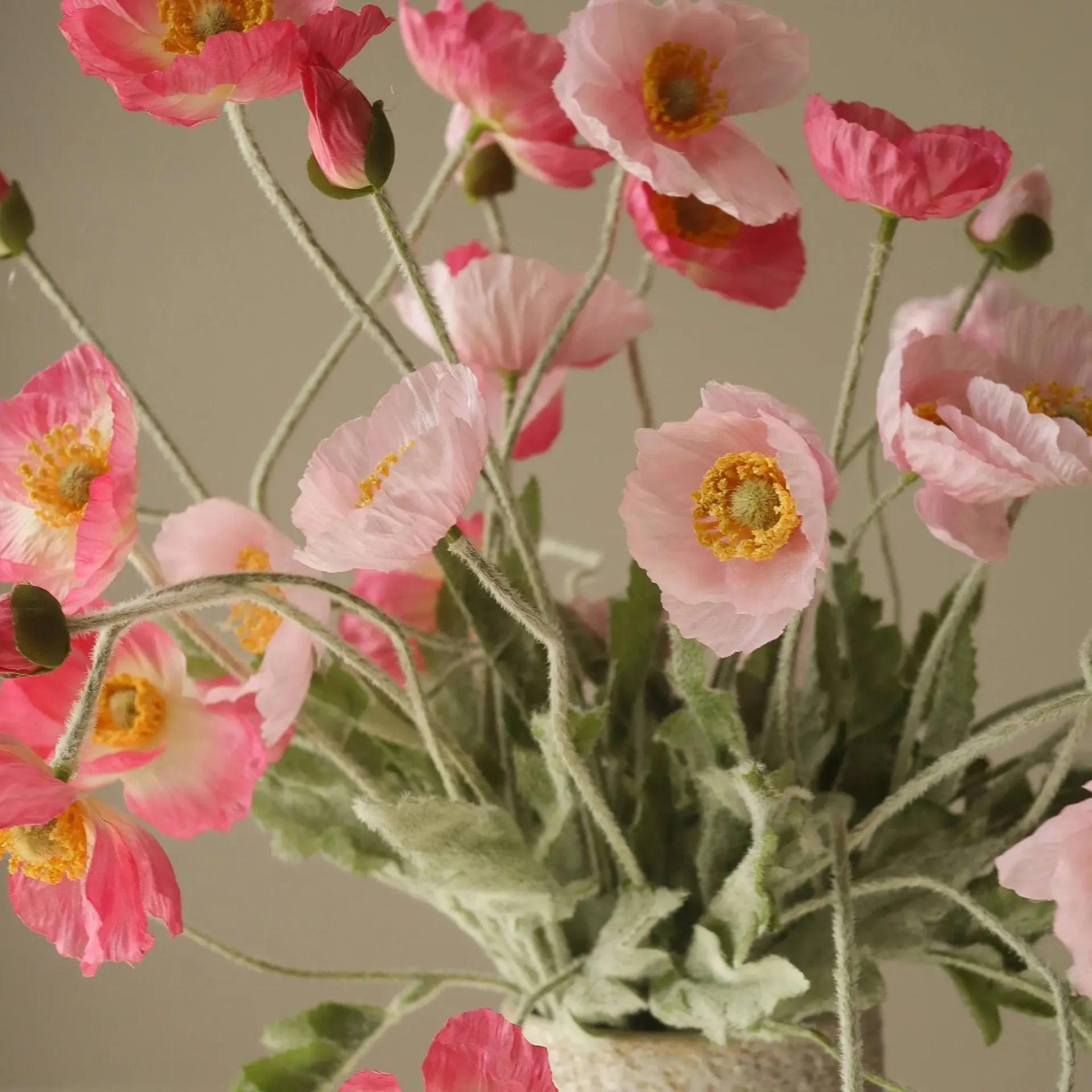 Vallmo konstgjord bukett, Pink Pursuit, ljusrosa-rosa, 10 st Botané