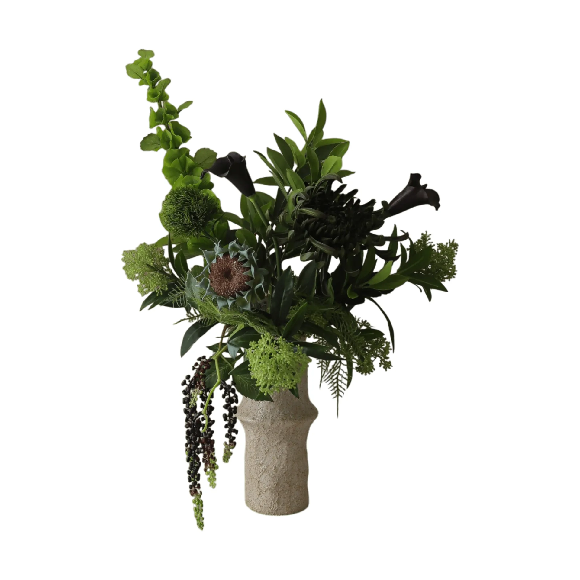 Verdant Noir konstgjord bukett, Kalla-spindelkrysantemum-höstsolros, 92 cm, 13 st Botané