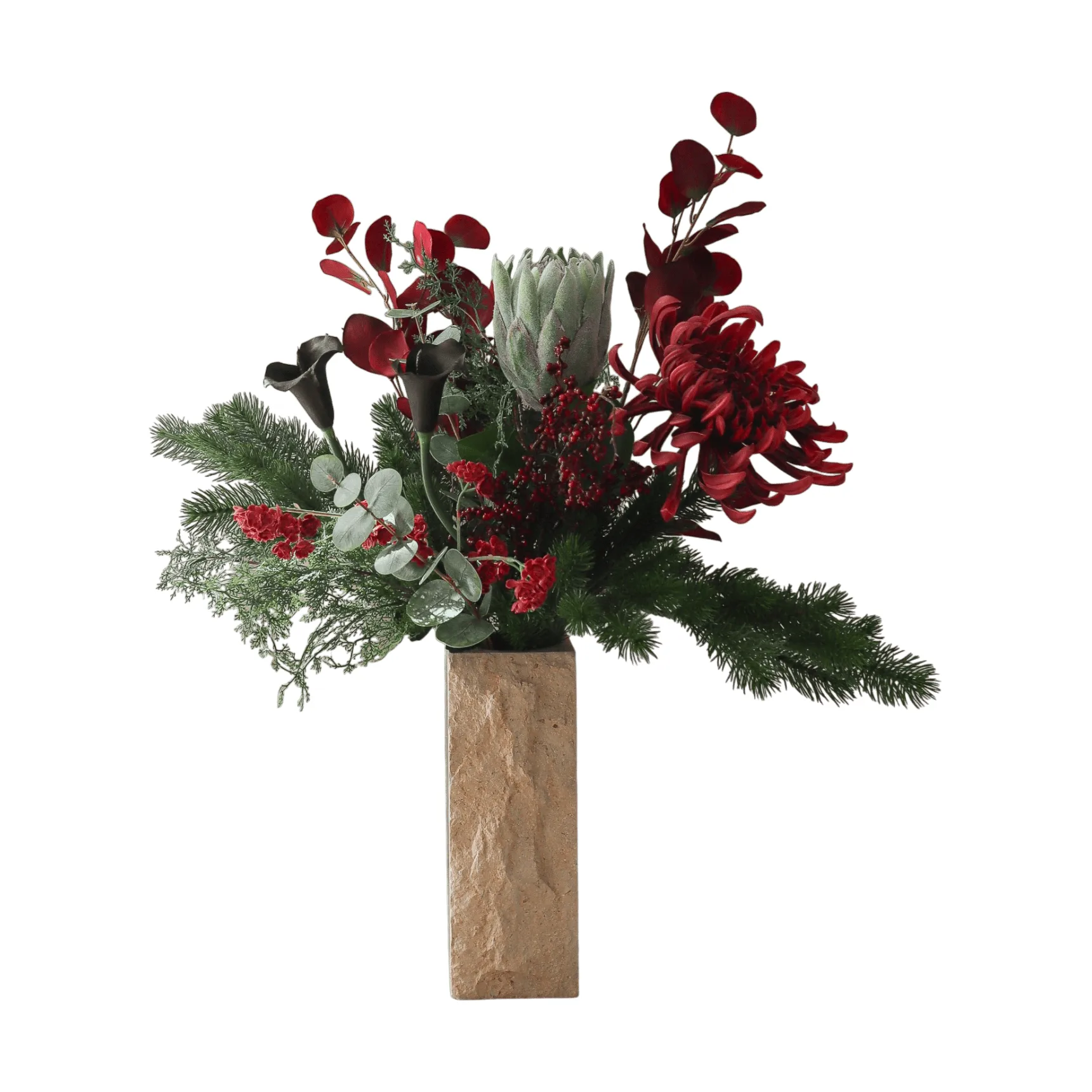 Wild winter konstgjord bukett, Protea, spindelkrysantemum, kalla, eukalyptus, 84 cm Botané
