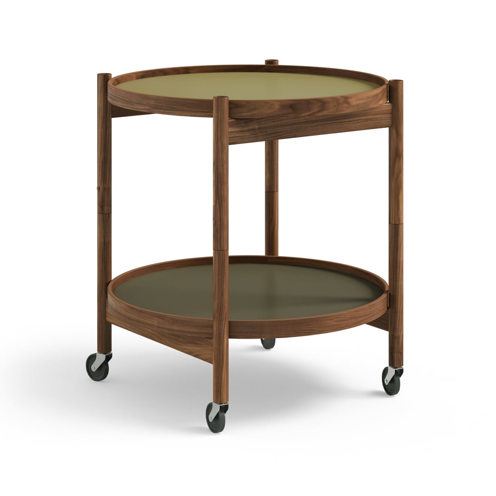 Brdr. Krüger Bolling Tray Table model 50 rullbord leaf, oljat valnötsstativ