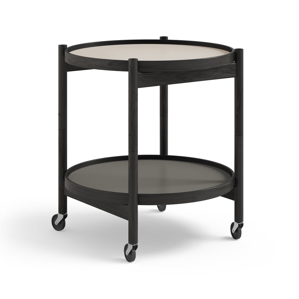 Brdr. Krüger Bolling Tray Table model 50 rullbord stone, svartlackat ekstativ