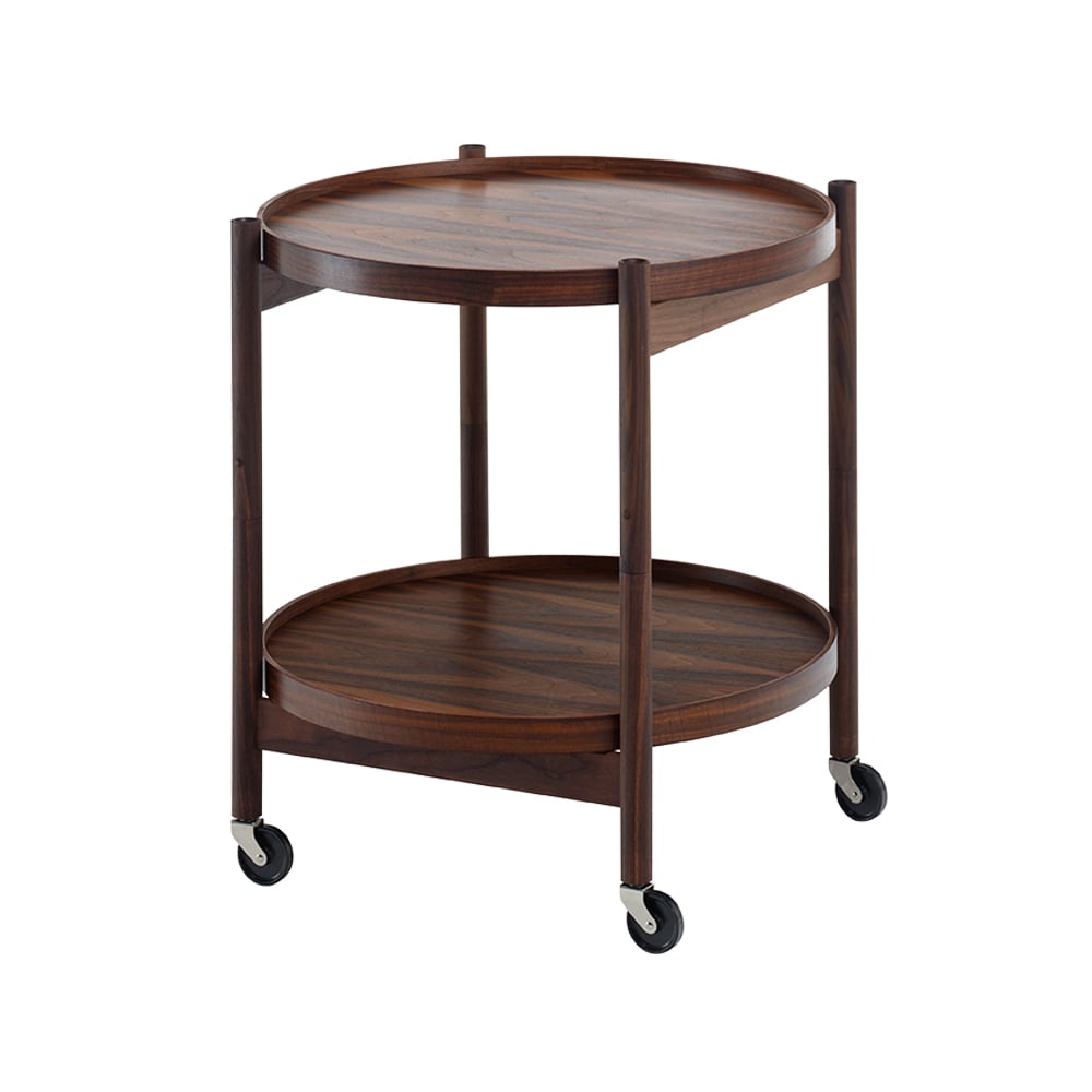 Brdr. Krüger Bolling Tray Table model 50 rullbord valnötsfanér, oljat valnötsstativ