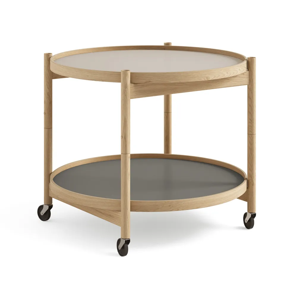 Bølling Tray Table model 60 rullbord, stone, oljat ekstativ Brdr. Krüger