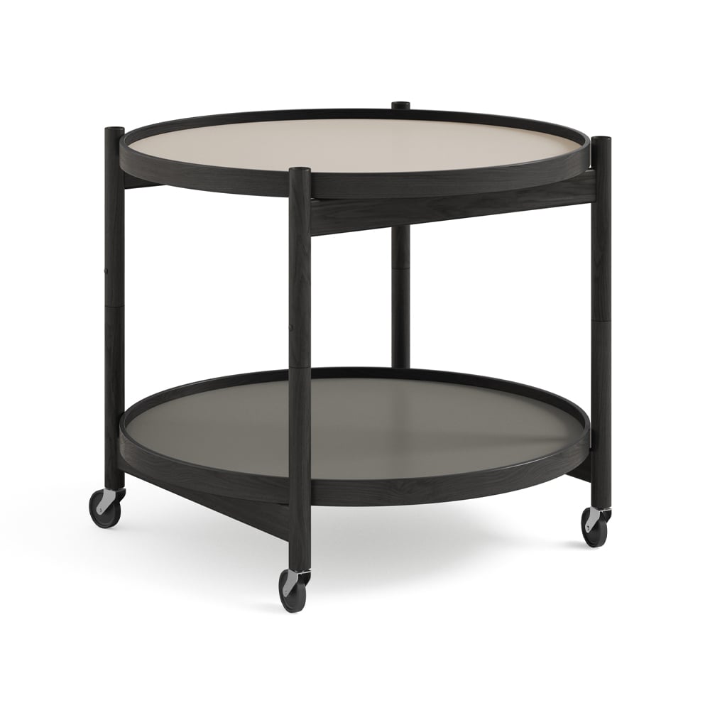 Brdr. Krüger Bolling Tray Table model 60 rullbord stone, svartlackat ekstativ