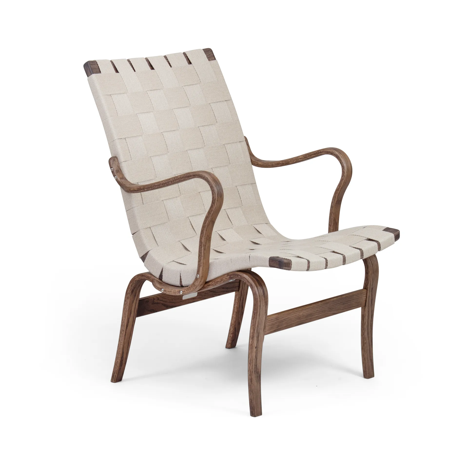 Eva låg fåtölj med armstöd, Rökt ek-naturflätad linnegjord Bruno Mathsson International