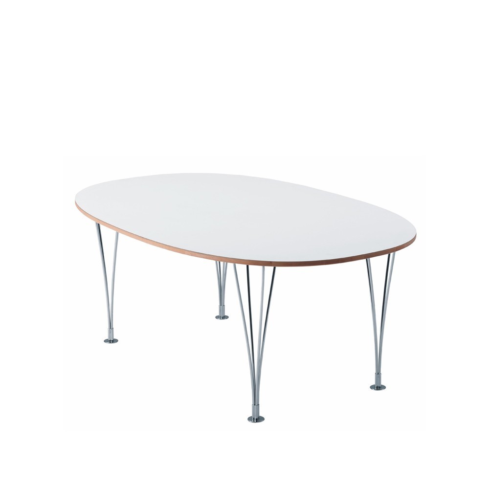 Bruno Mathsson International Mi 304 Superellips matbord vit, 200x100cm, naturkant, kromben