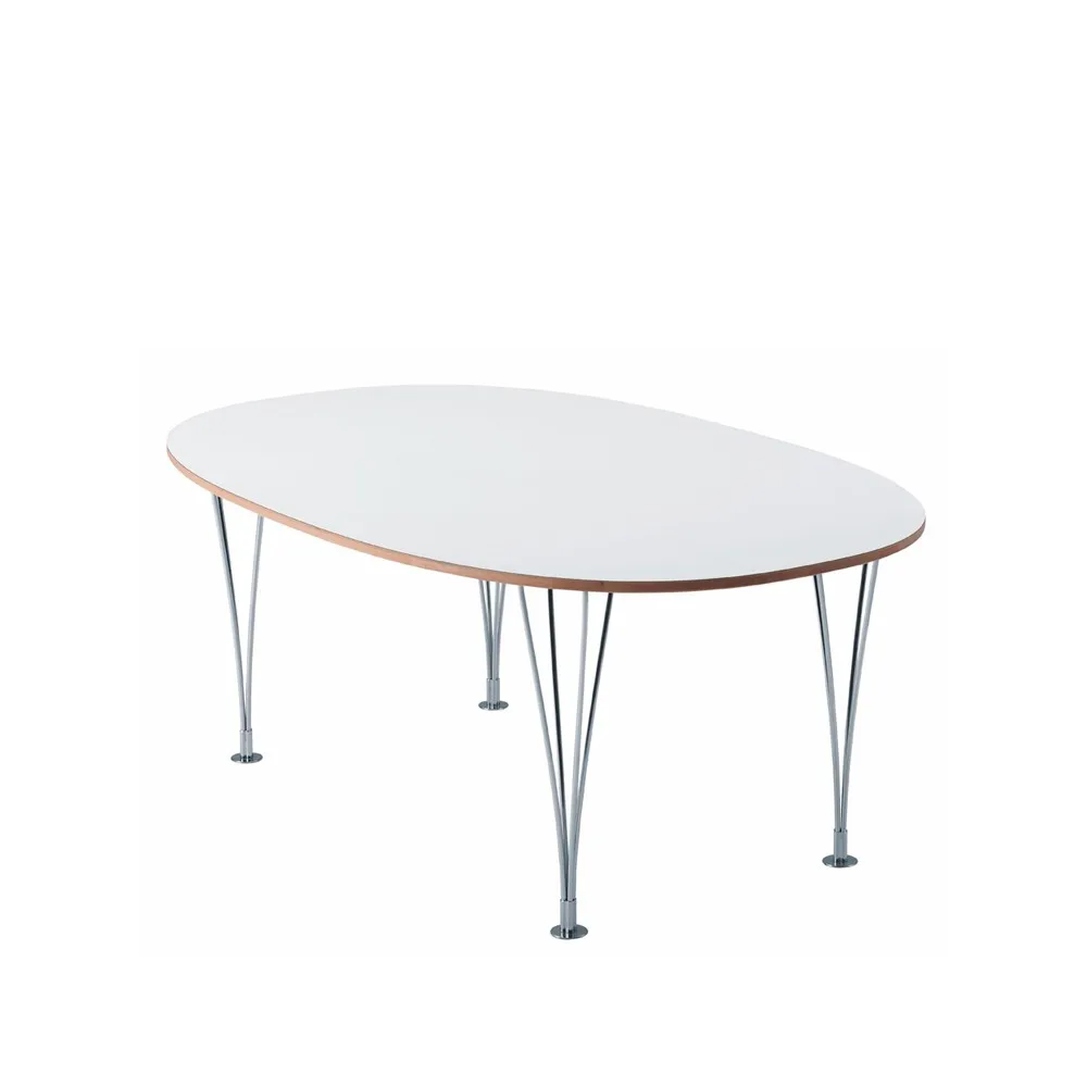 Mi 359 Superellips matbord, Vit laminat-naturkant-kromben Bruno Mathsson International