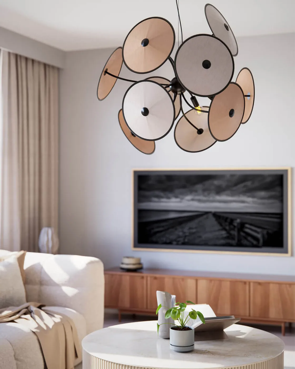 Cappello taklampa Ø82 cm, Matt svart-beige By Rydéns