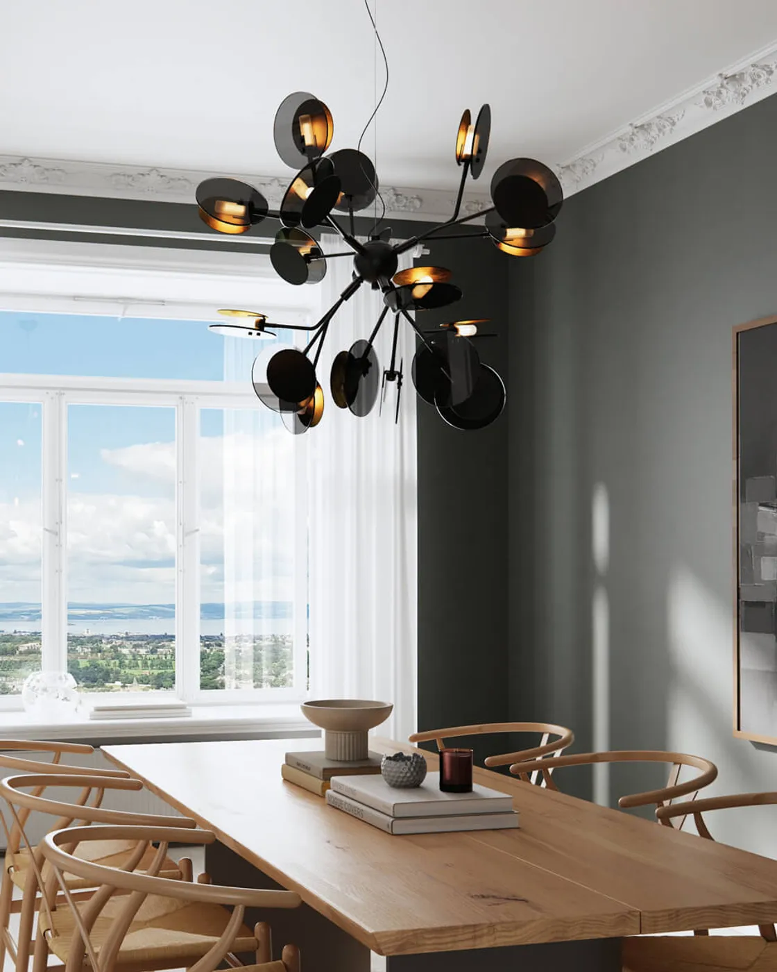 Turno taklampa Ø80 cm, Matt svart-guld By Rydéns