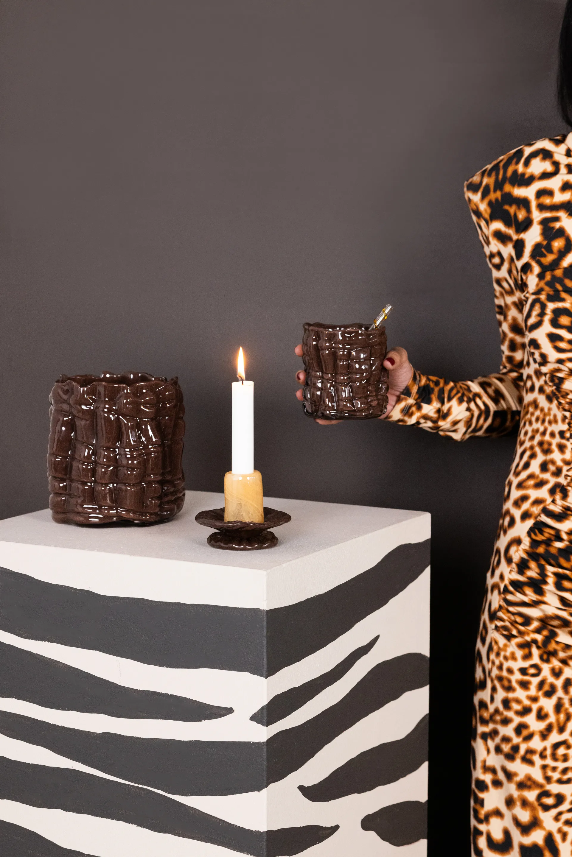 Laranne ljuslykta Ø10 cm, Brun Byon